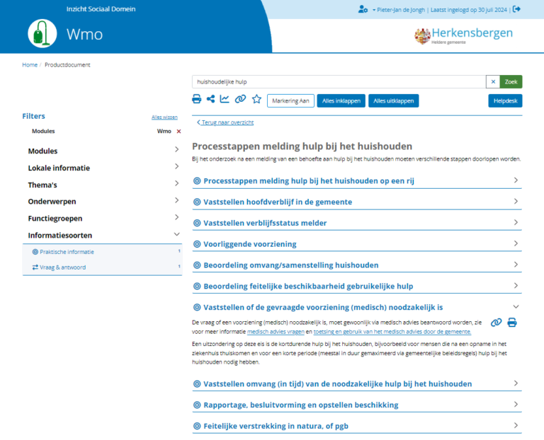 3. Pagina processtappen melding hulp bij het huishouden