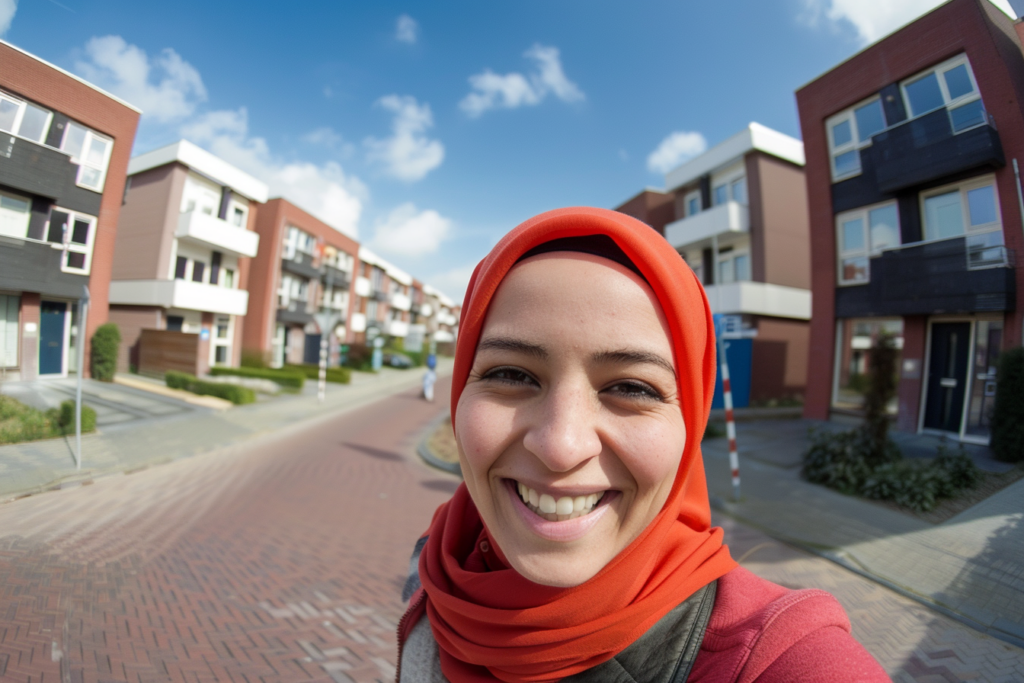 Vrouw met hoofddoek op straat