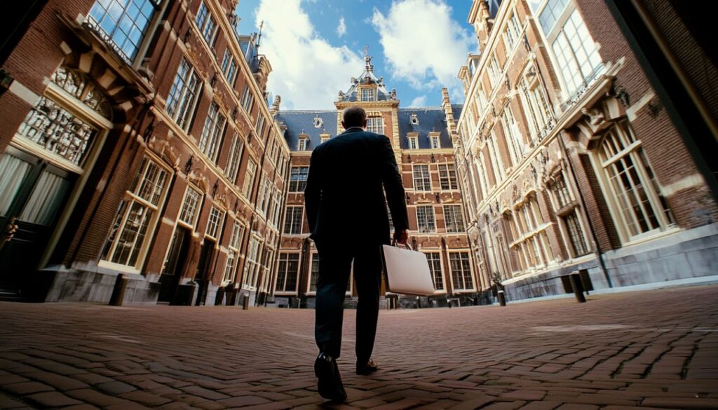 Minister loopt naar het Binnenhof