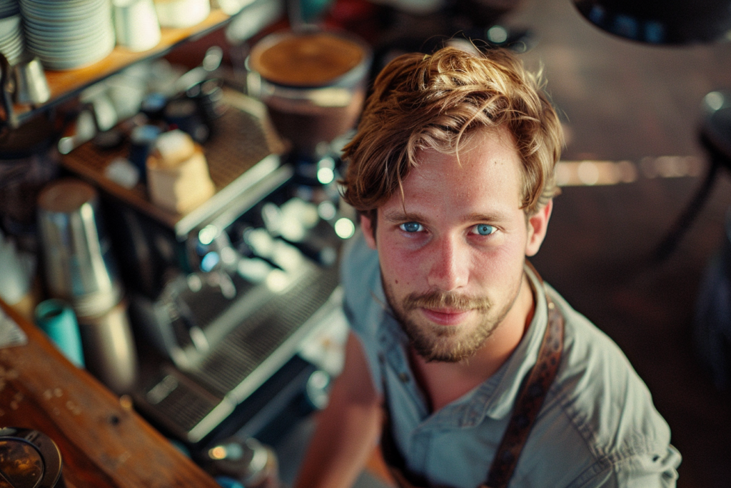 Man werkt in koffiezaak