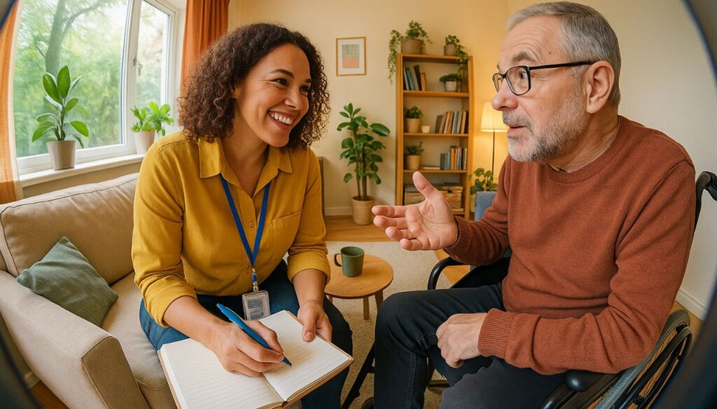 Wmo-consulent-met-man-op-een-rolstoel-stelt-doelen-helpt-met-vragen
