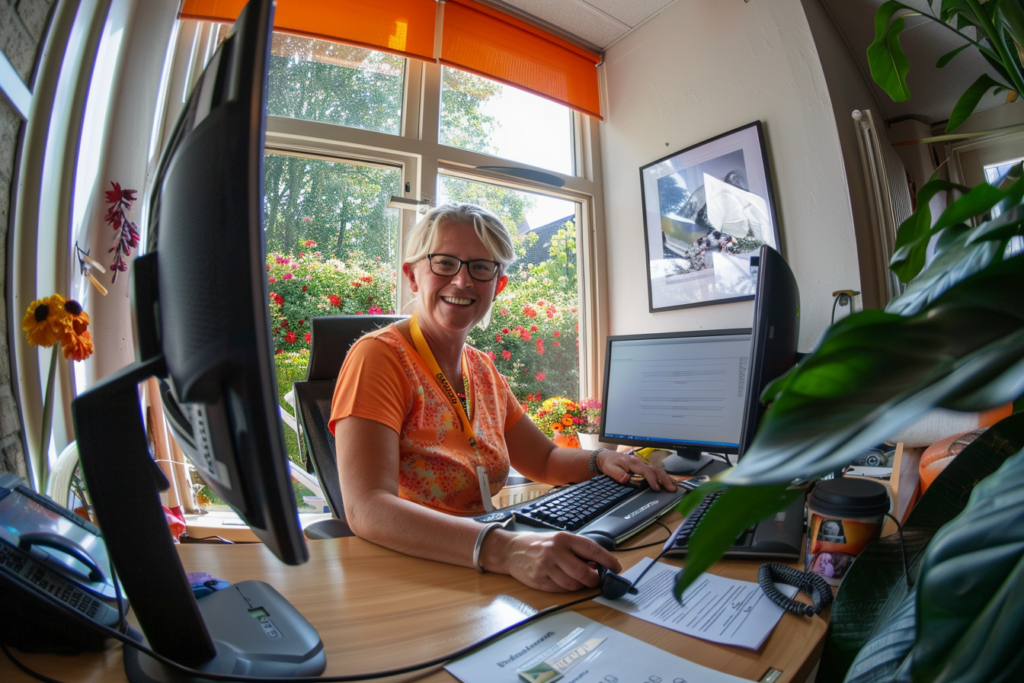 Vrouw aan het werk achter computer