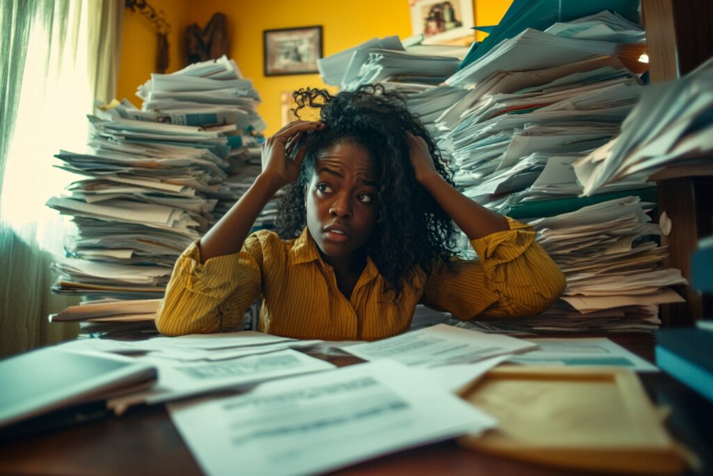 bureaucratie wanhoop stapels rekeningen