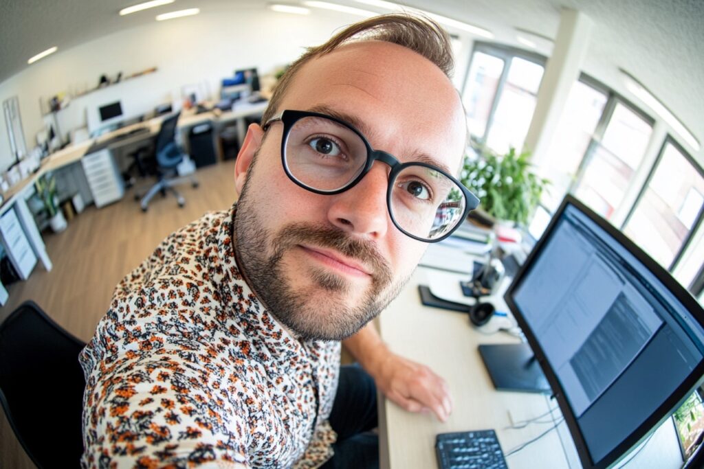 een man met bril achter computer