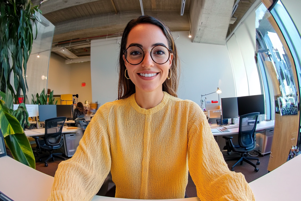 Vrouw achter bureau op kantoor