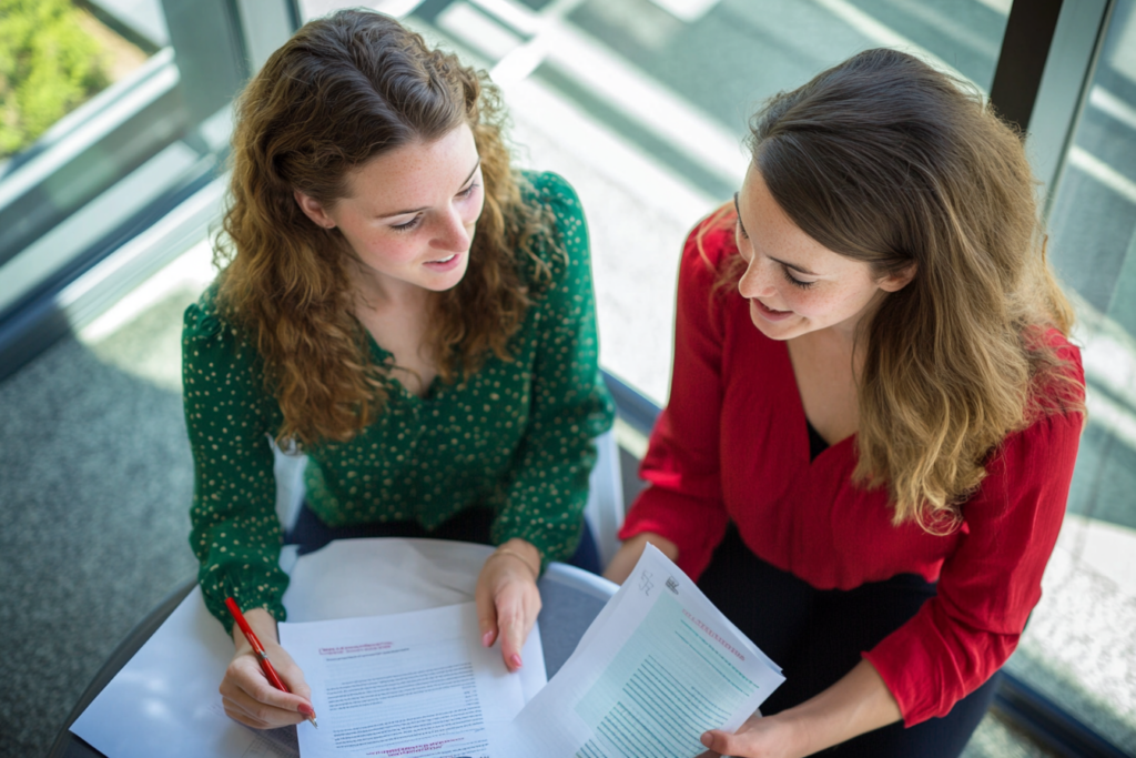 webredactie stimulansz birds eye view 2 women reading a report df03d07a 0f75 4c