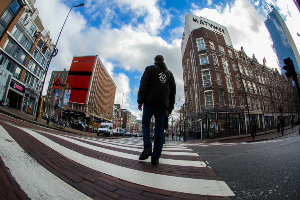 Man loopt over straat