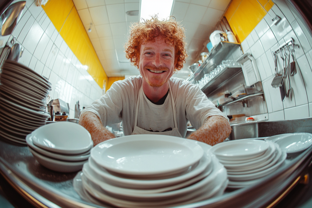 Man werkt in restaurant keuken