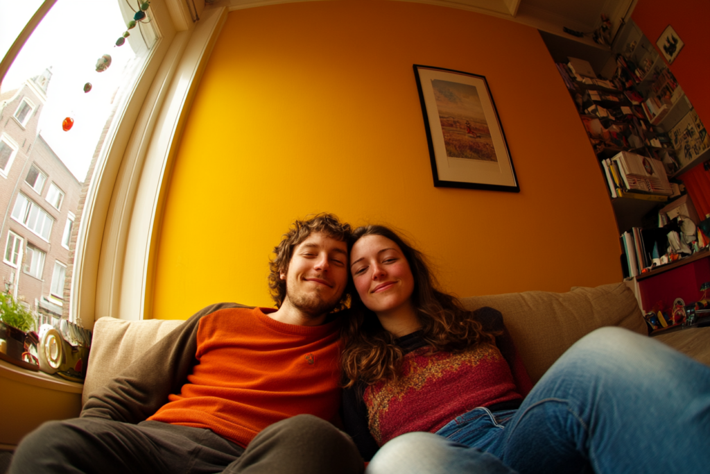 Man en vrouw zitten op de bank