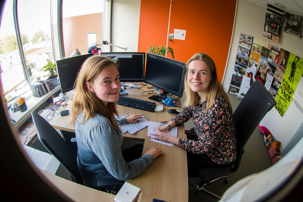 Twee vrouwen werken achter computer