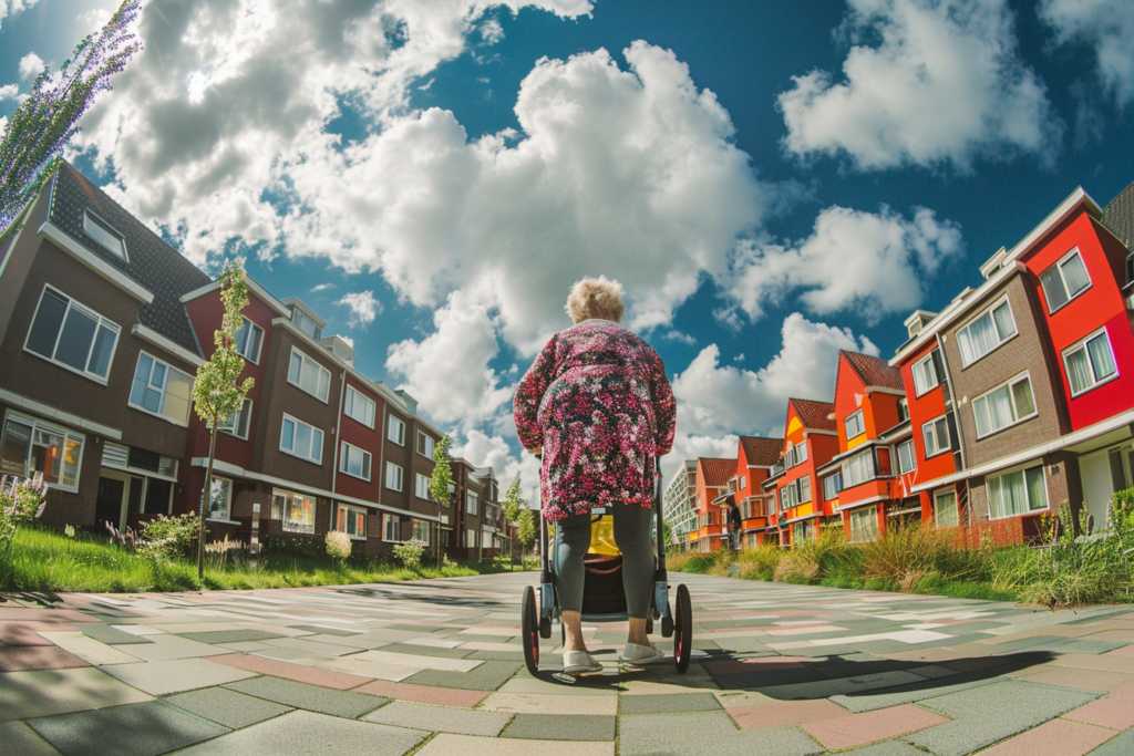 Vrouw loopt met rollator