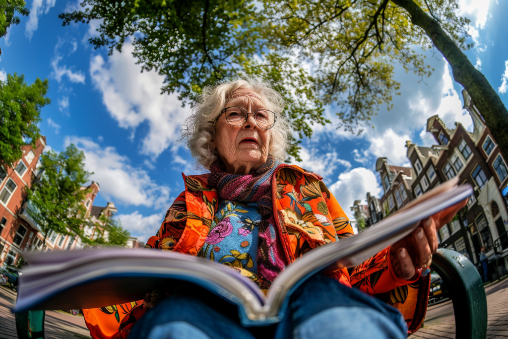 Oude vrouw leest een boek