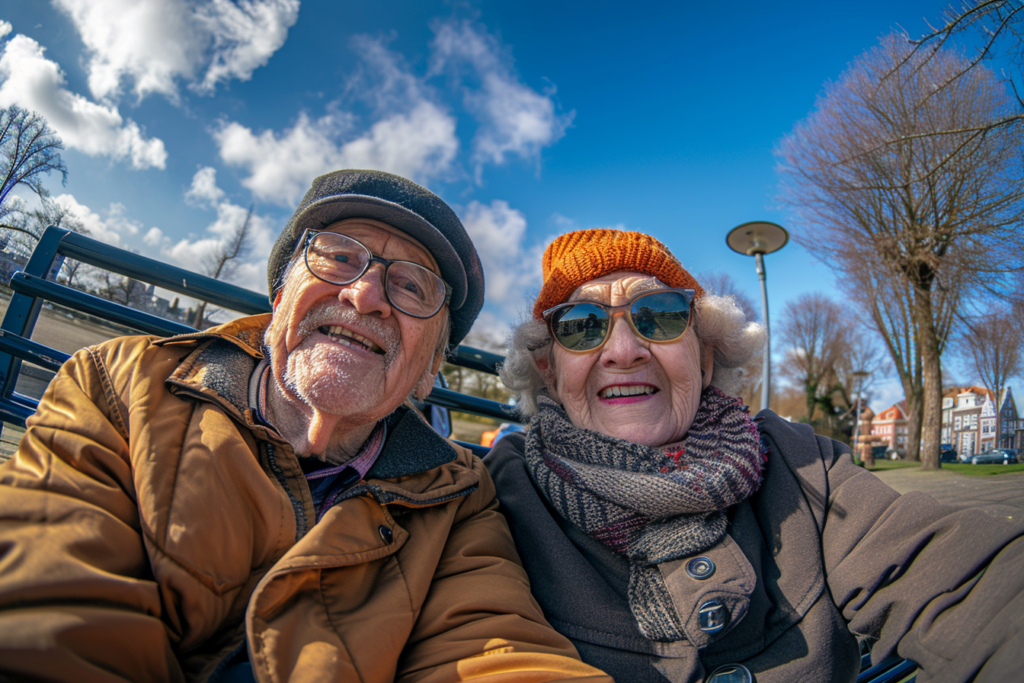 Ouder echtpaar op een bankje